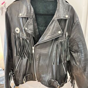 Vintage authentic Black Fringe Leather Jacket